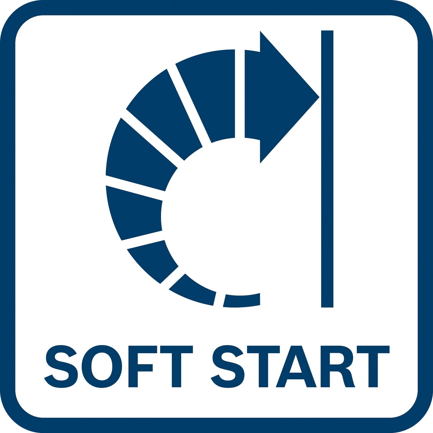 Symbol für Sanftanlauf der Bosch Kapp- und Gehrungssäge für kontrollierten Start.
