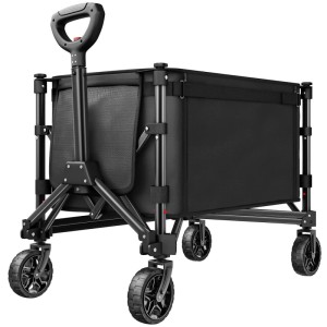 Schwarzer, faltbarer Bollerwagen Smartrider von Tectake mit Kunststoffrädern und Teleskopgriff.