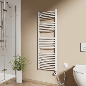 Emke Elektrischer Badheizkörper Gebogen mit Thermostat Handtuchtrockner mit Heizstab 140x50cm 600W Weiß