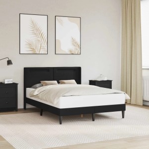 Schwarzes vidaXL Bett 140x200 cm mit LED-Lichtleisten und Kunstlederbezug.