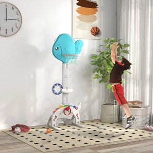 AIYAPLAY Kinder Basketballkorb HDPE 46L x 51B x 134-152H cm Blau+Grau+Weiß