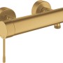 Grohe Essence Einhand-Brausebatterie in gebürstetem Gold für die Wandmontage.