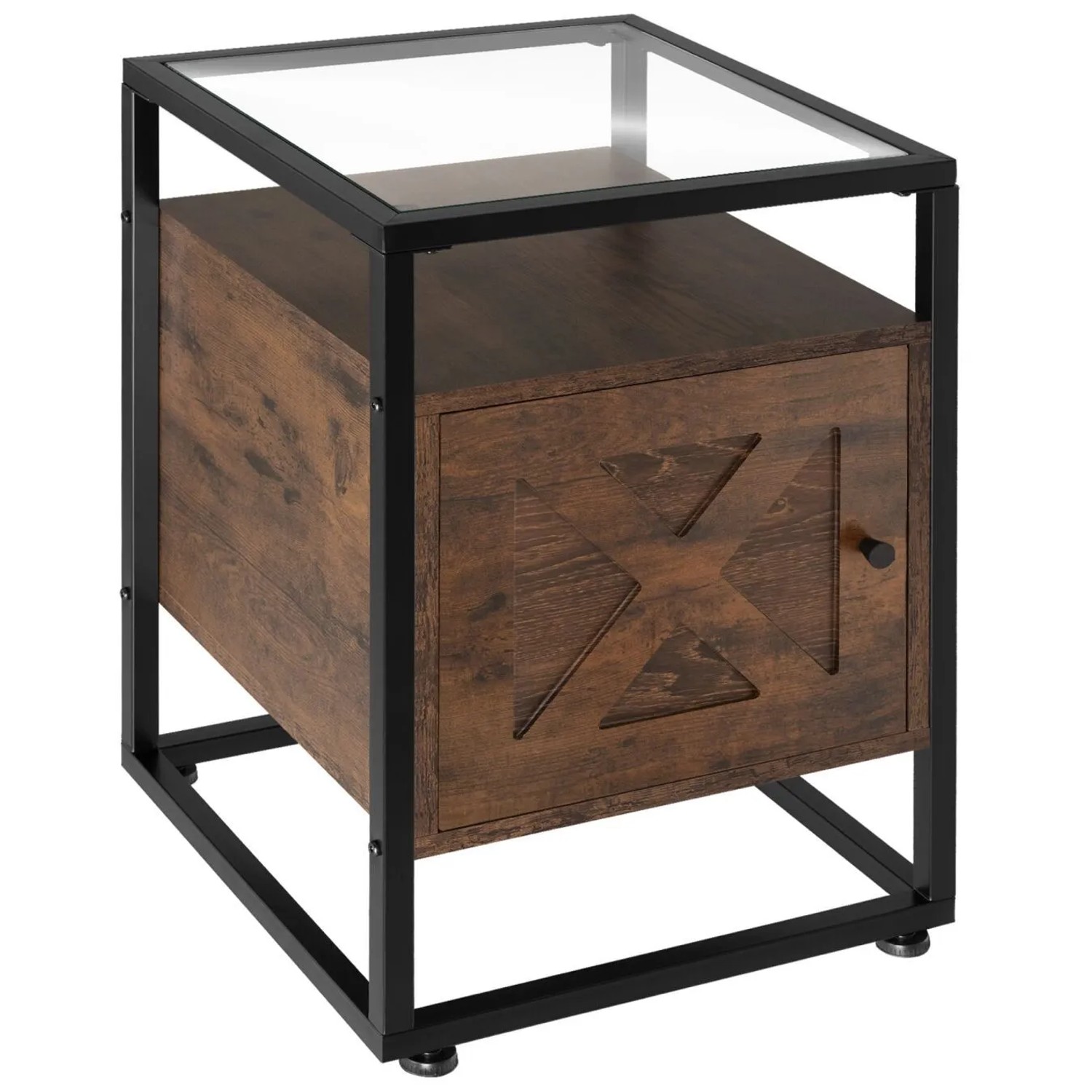 Tectake Nachttisch Kidderminster Industrial Style Holz und Stahl  40 x 43 x 60 50 cm Industrial Holz Dunkel  Rustikal