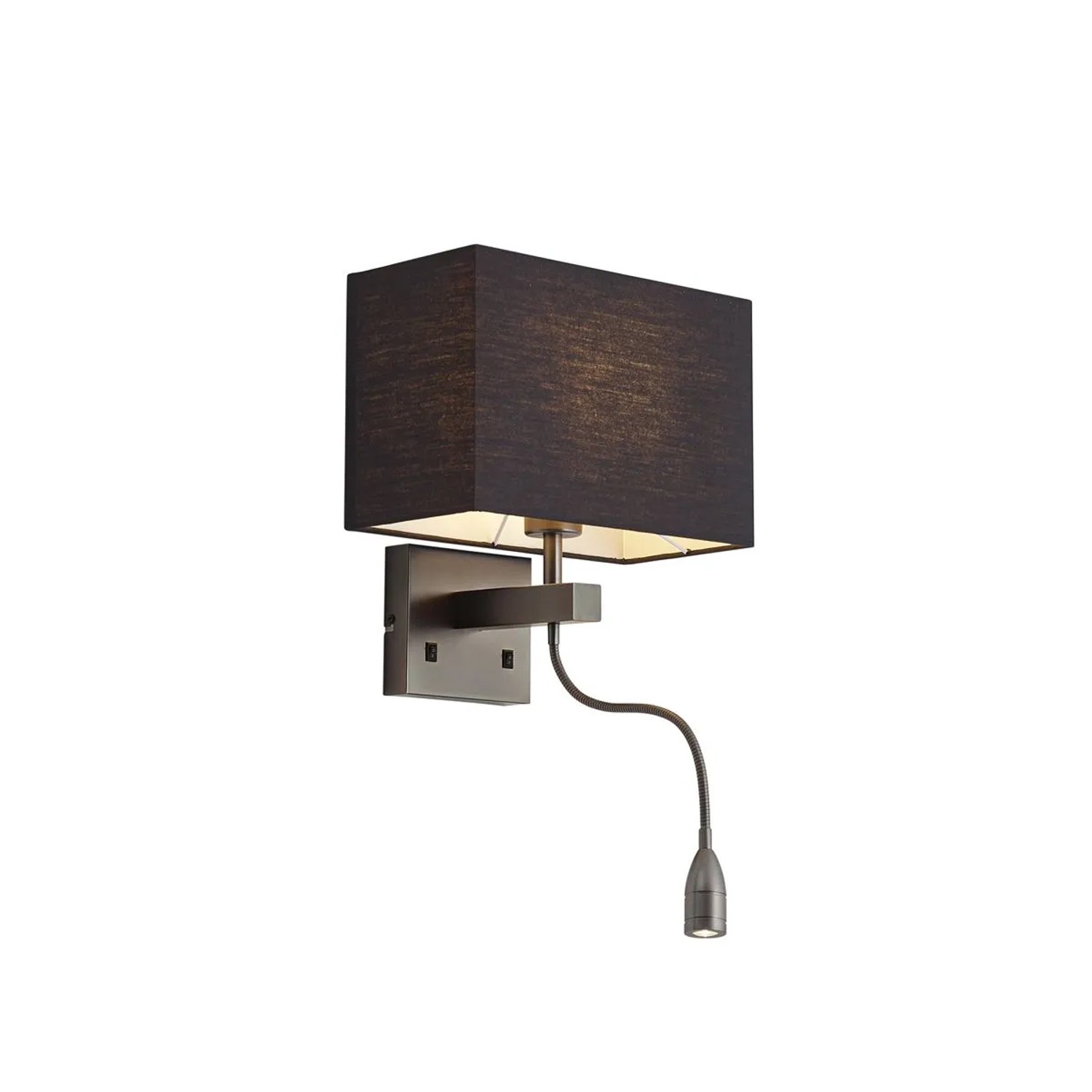 QAZQA Moderne Wandleuchte in Gunmetal mit Schwarzem Schirm und Lesearm inkl  LED Bergamo