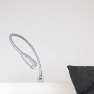 Silbergraue kalb LED Bettleuchte mit USB-Ladefunktion, flexible Leseleuchte.