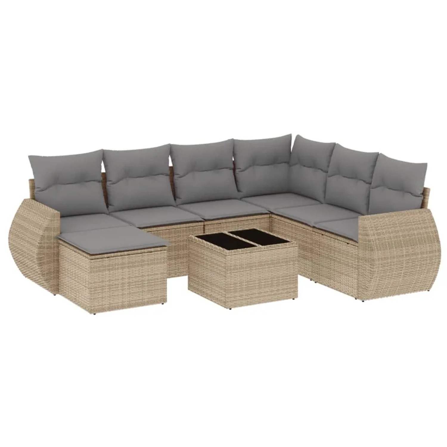 vidaXL 8-Tlg Garten-Sofagarnitur mit Kissen Beige Poly Rattan 3221708