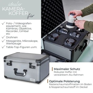 HMF 14412-02 Alu Fotokoffer Miniaturenkoffer Rasterschaumstoff 46 x 33 x 26 cm