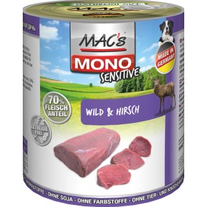 Mac's Hunde-Nassfutter Mono Sensitive Wild & Hirsch, getreidefrei, 800g Dose.