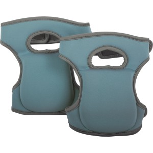 Blaue Knieschoner aus Memory-Schaum mit Klettverschluss für komfortables Knien.