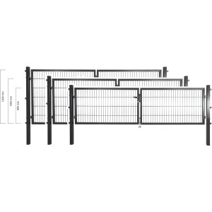 Anthrazitfarbenes Solid Doppeltor aus Stahl mit Doppelstabmatten-Füllung, 80x300 cm.