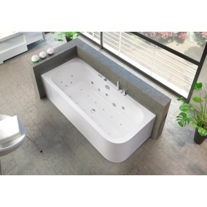 Ottofond Whirlpool Spirit 180x80 cm, Komplettset mit Armatur, weiße Badewanne mit Hydromassage-Düsen.