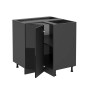 Vicco Eckunterschrank R-Line, schwarz hochglanz/anthrazit, 76 cm, mit geöffneter Tür.