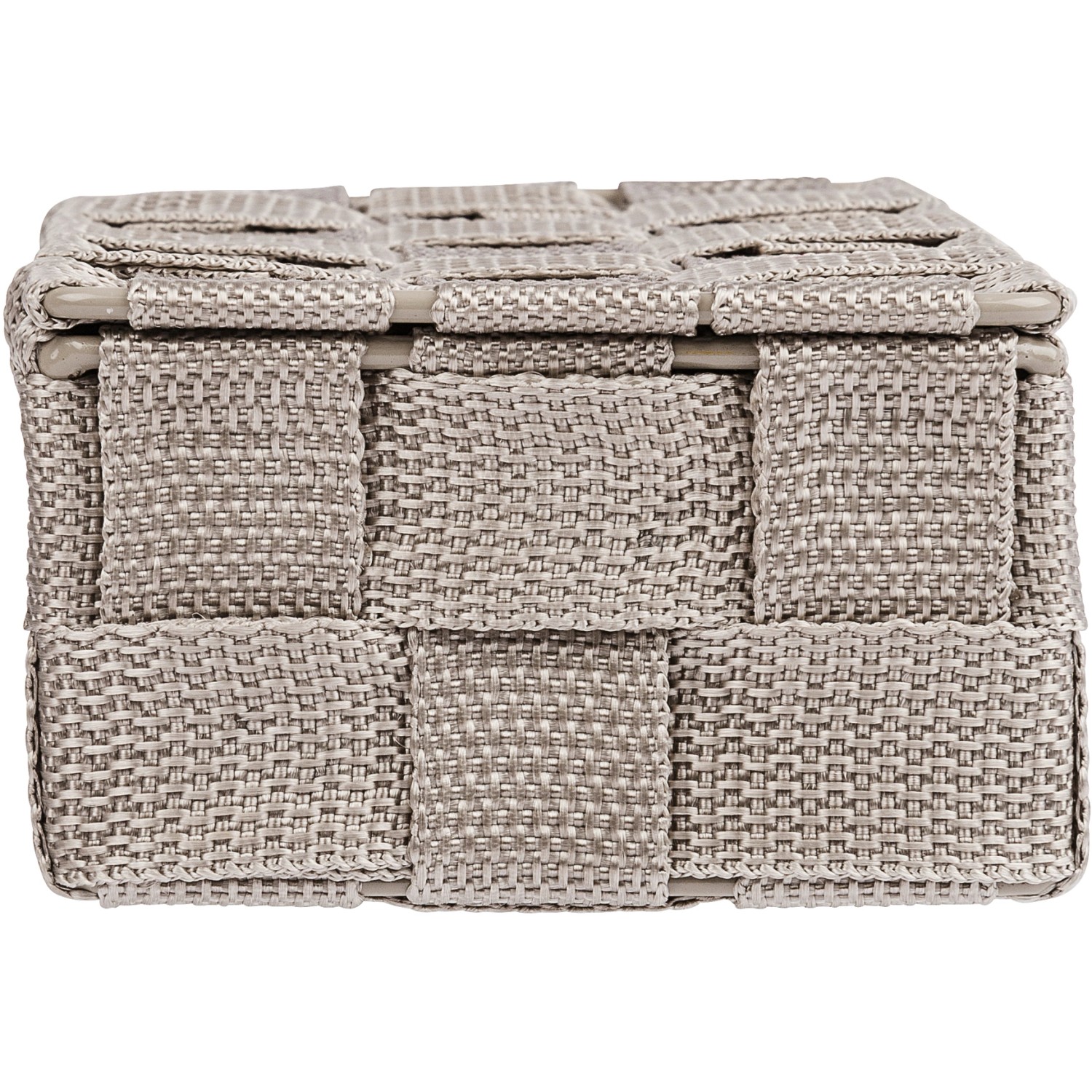 Wenko Badorganizer Adria Mini Taupe, Aufbewahrungsbox mit Deckel aus Kunststoff-Geflecht.