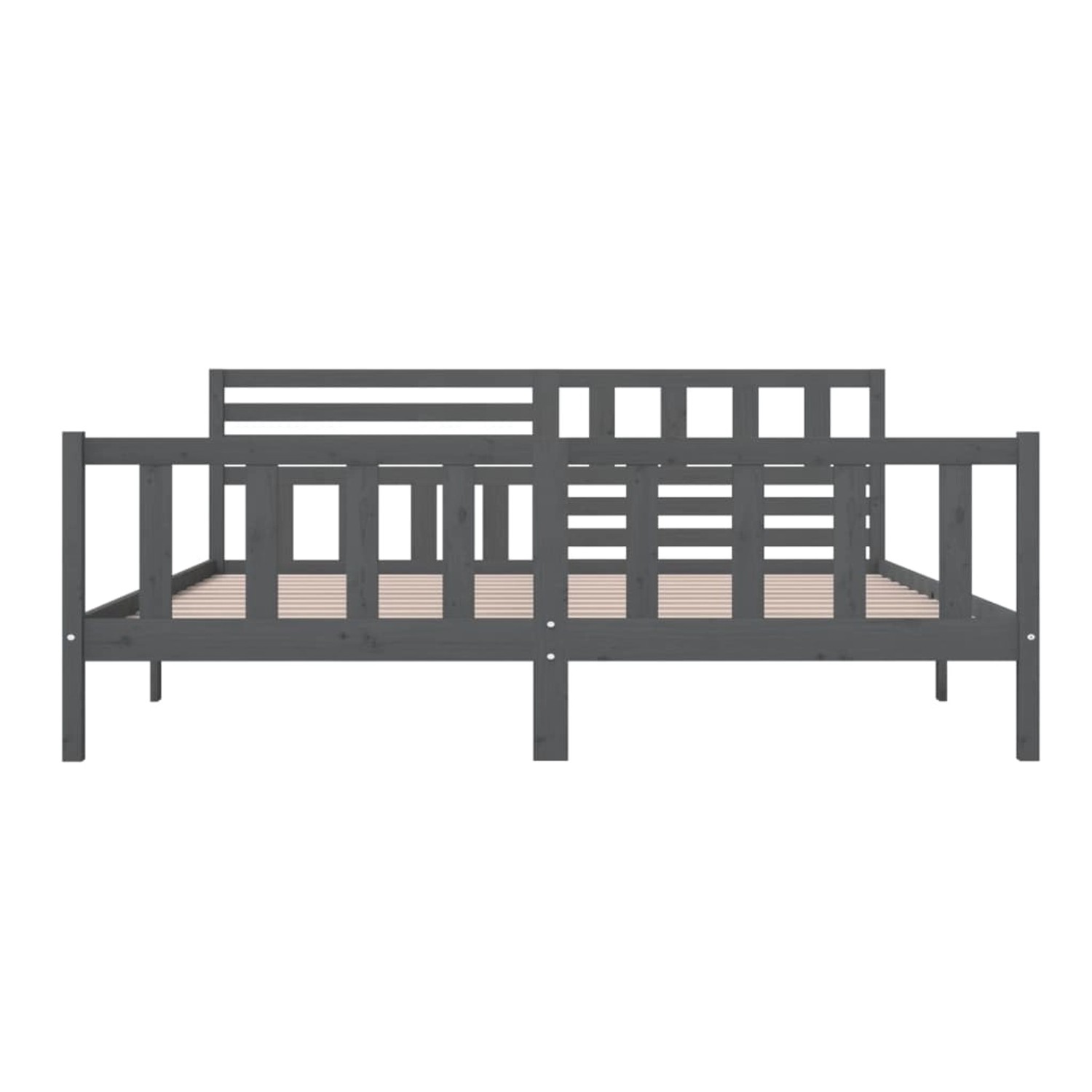 Graues Massivholzbett 200x200 cm von vidaXL. Bettrahmen mit Kopf- und Fußteil aus Kiefernholz.
