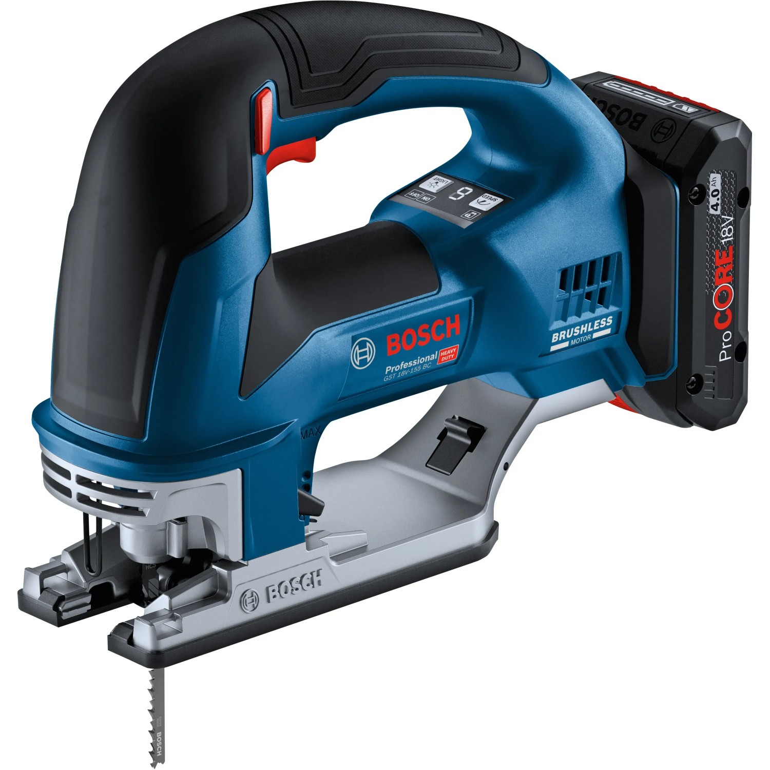 Bosch Professional Akku-Stichsäge GST 18 V-155 BC Solo, blau/schwarz, mit Akku.