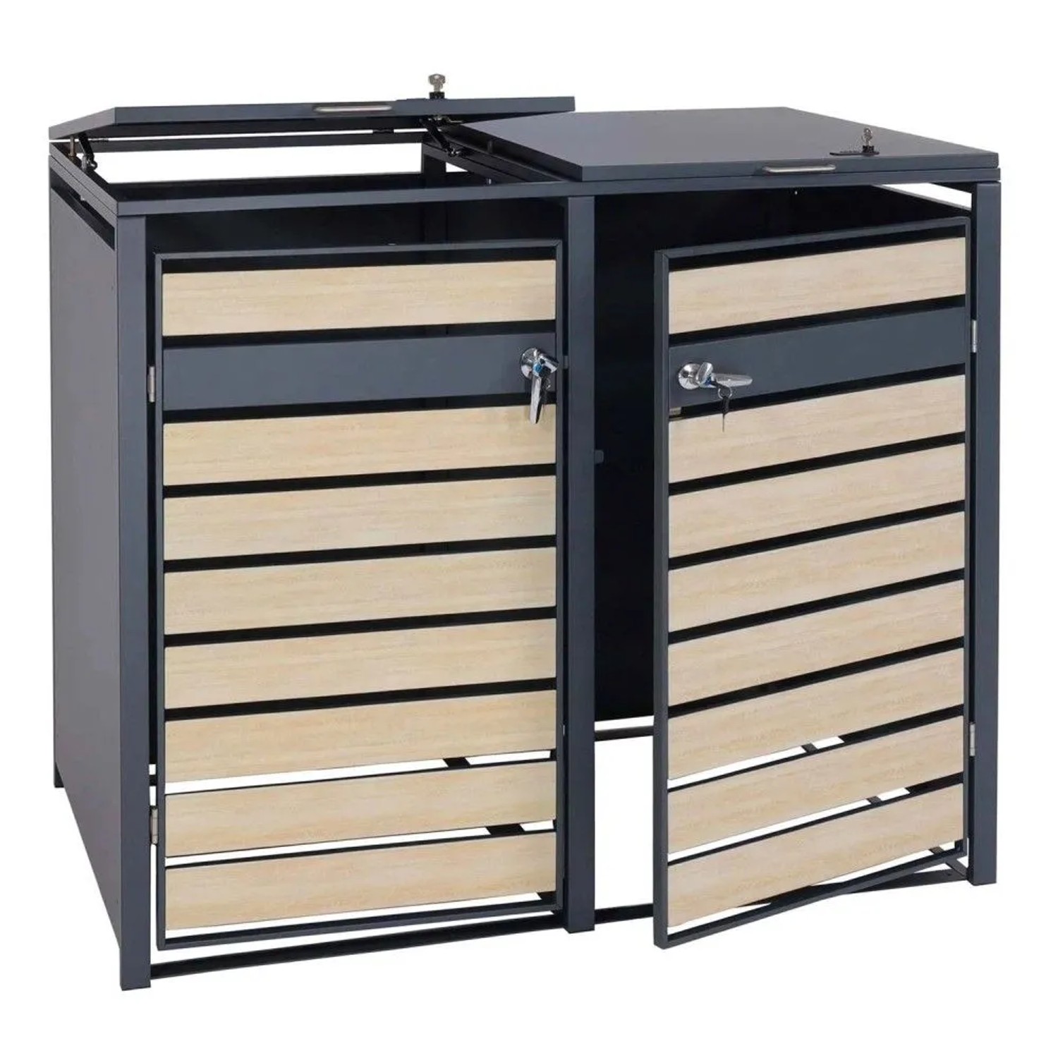 MCW 2er Mülltonnenverkleidung J81 Buche-Holzoptik Hellbraun 117x132x80cm