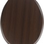 Wenko WC-Sitz Wengé MDF FSC® in Dunkelbraun, ovale Form mit Chrom-Scharnieren.