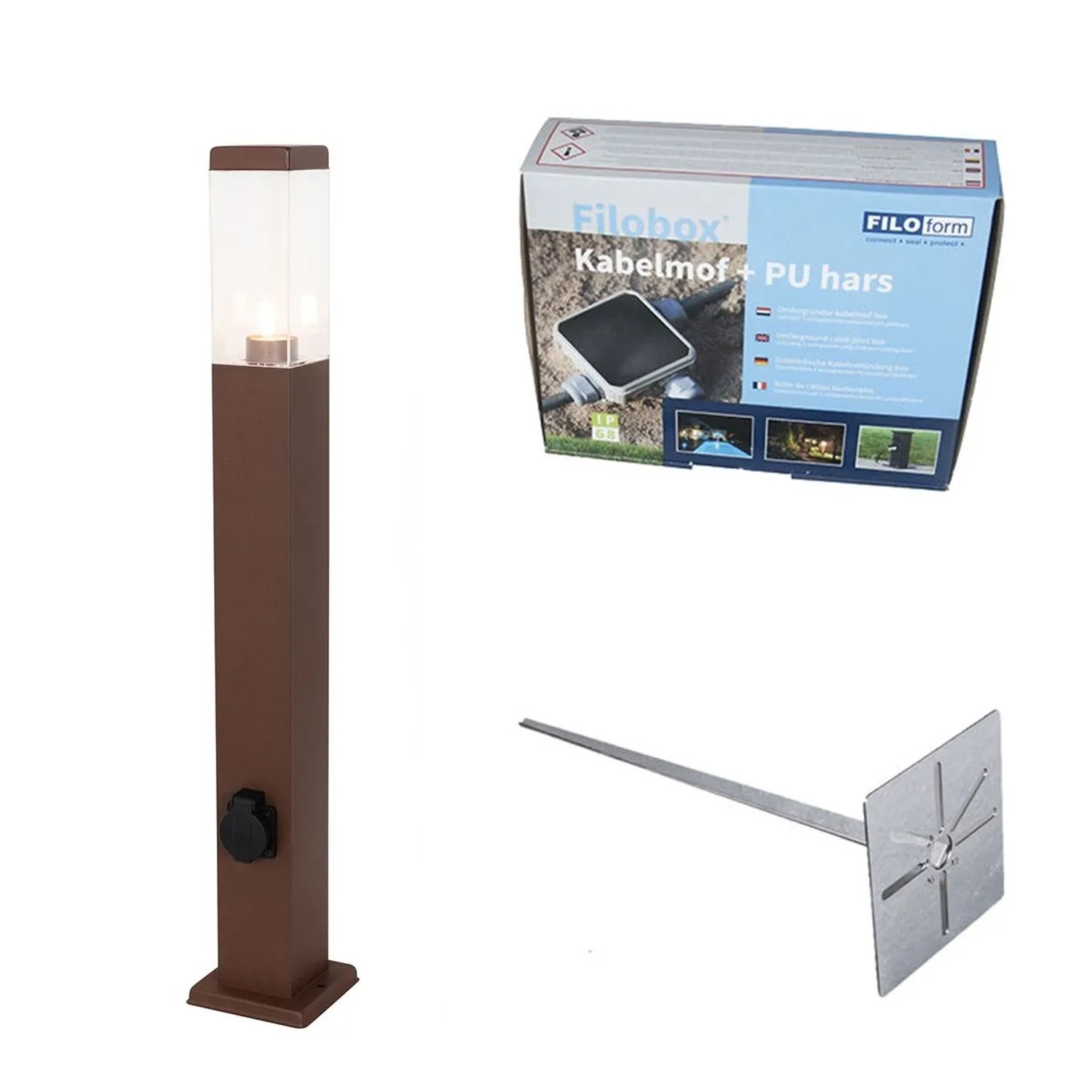 QAZQA Gartenleuchte Rostbraun 80 cm mit Steckdose IP44 Malios
