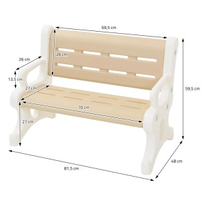 Joyz Kindersitzbank aus braun-weißem Kunststoff, 81,5x59,5x48 cm. Robuste Gartenbank für Kinder.