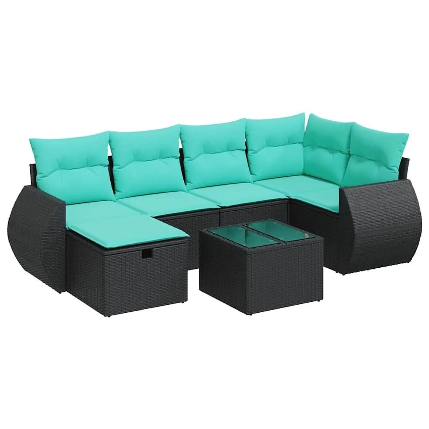 vidaXL 7 Tlg Garten-Sofagarnitur mit Kissen Schwarz Poly Rattan 3325593