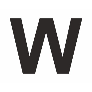 Schwarzer Aufkleber Buchstabe "W", 6 cm hoch, aus PVC-Folie.