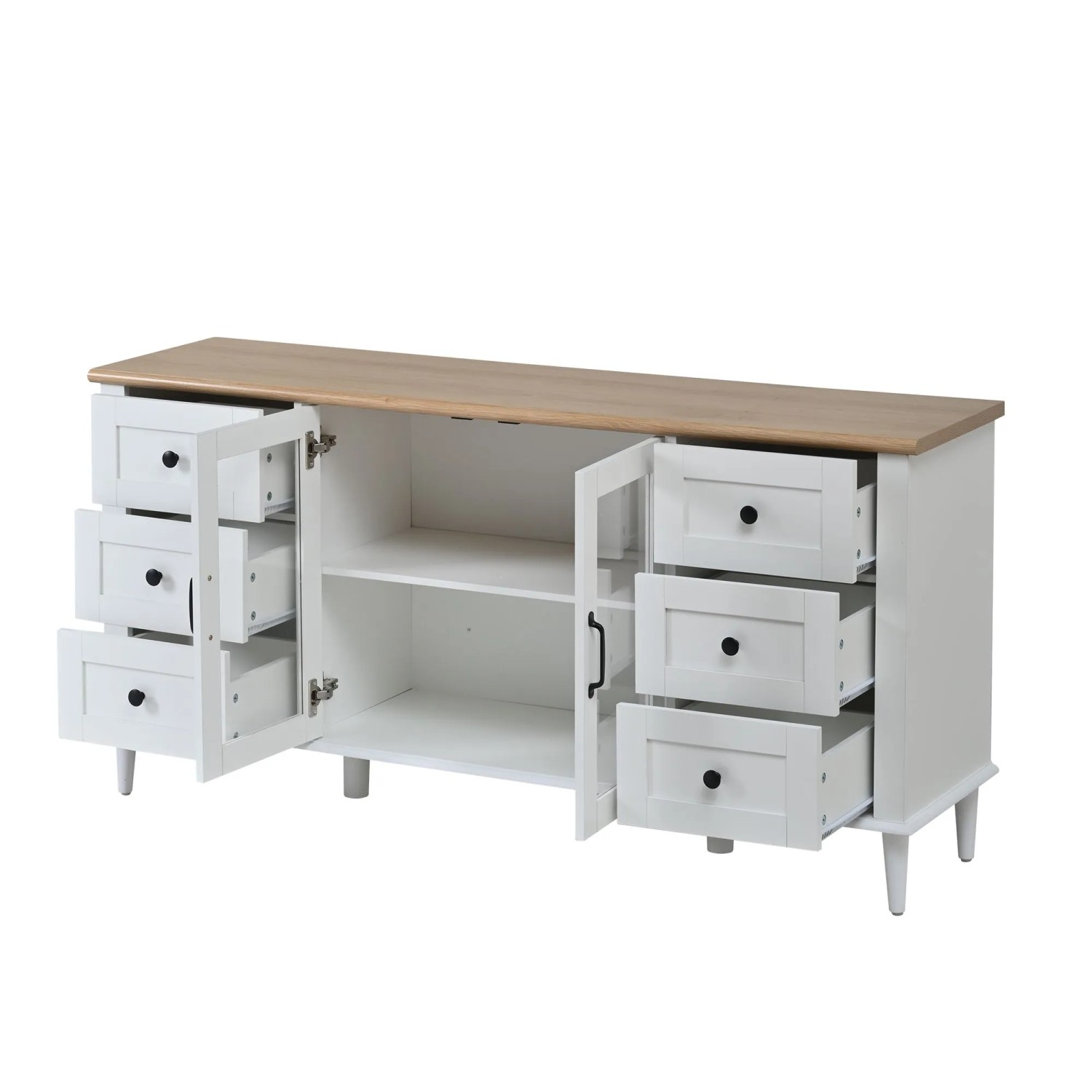 okwish Sideboard mit LED Acryl Türen Schublade Wohnzimmer 150x40x75cm Weiß