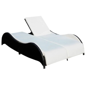 Schwarze Doppel-Sonnenliege aus Rattan mit weißer Auflage von furnicato.