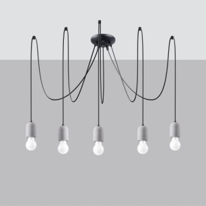 Sollux Lighting Neso 5-flammiger Kronleuchter aus Beton/PVC, grau/schwarz, minimalistischer Stil.