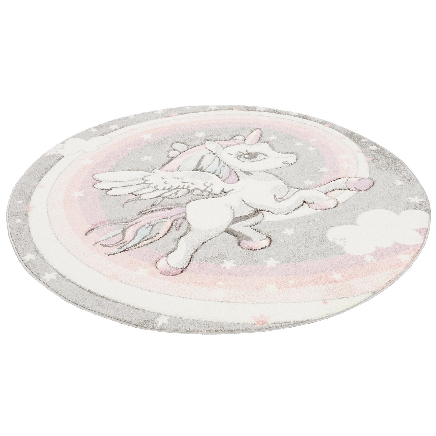 Pergamon Kinder Teppich Maui Kids Pastell Einhorn Rund Grau 120x120cm günstig online kaufen