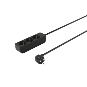 Schwarze Hama 3-fach Steckdosenleiste mit erhöhtem Berührungsschutz und 1,4 m Kabel.