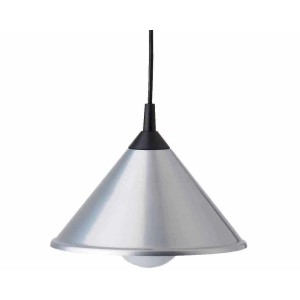 Moderne Pendelleuchte Beja mit trichterförmigem, silberfarbenem Metallschirm. Zeitloses Design für E27 Leuchtmittel.