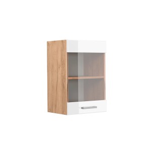 Vicco Küchen Glashängeschrank R-Line, weiß hochglanz/Eiche, 40 cm breit.