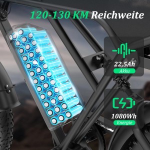 RCB G19 E-bike 20×4,0Zoll 22,5Ah Akku Reichweite 120-130KM 250W 7-Gang APP NFC