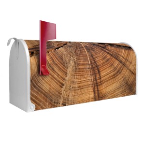 Weißer US Briefkasten mit Jahresringe Motiv. Amerikanischer Postkasten aus Stahl, pulverbeschichtet.