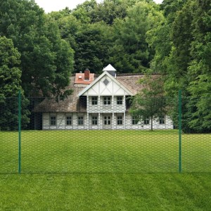 Grüner Maschendrahtzaun (25x2m) mit Stahlpfosten von vidaXL für Garten, Industrie und Landwirtschaft.