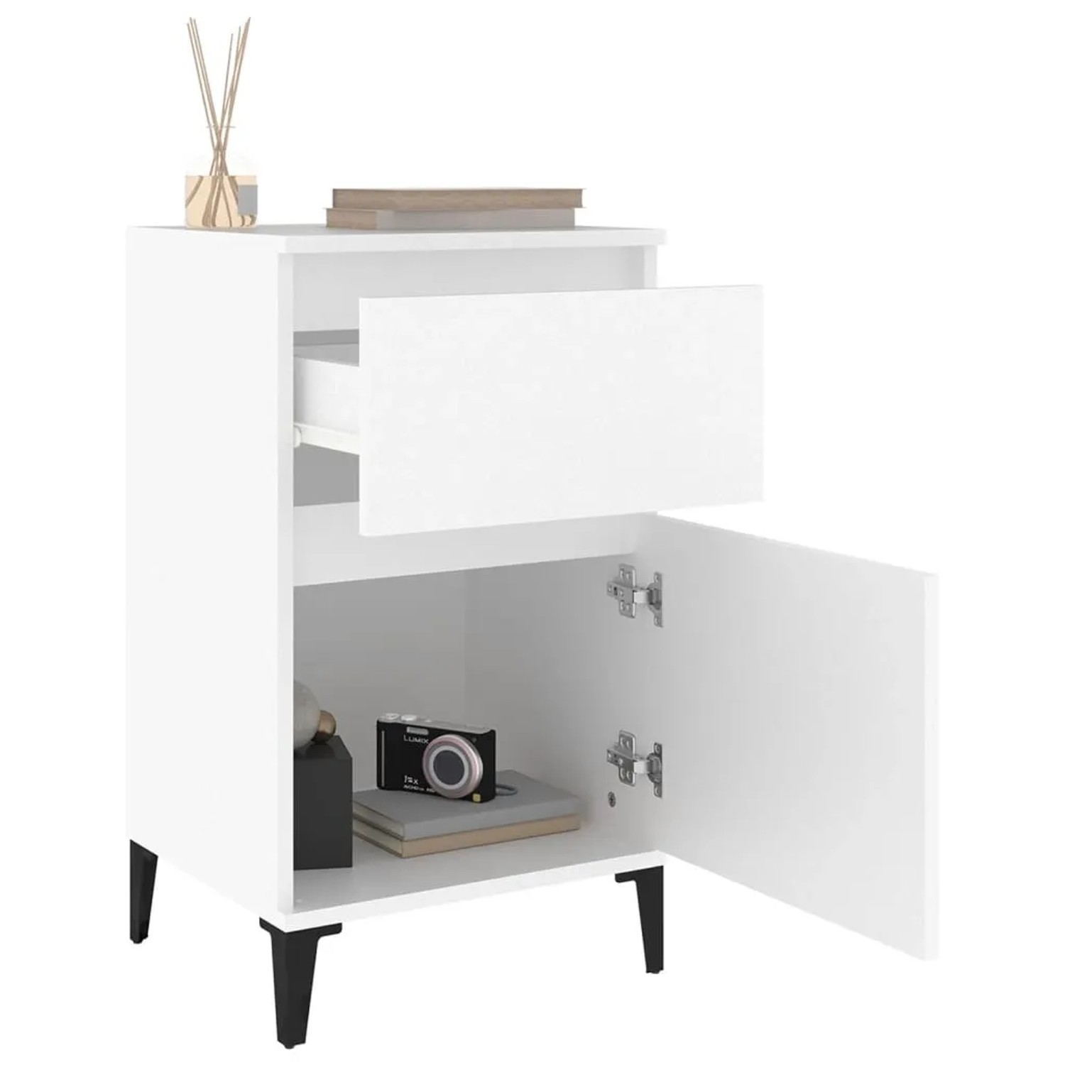 Weißer vidaXL Nachttisch (40x35x70 cm) mit Schublade und Tür, ideal für Schlafzimmer. Nachttische fürs Schlafzimmer online kaufen.