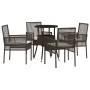 Braune 5-teilige vidaXL Garten Essgruppe aus Poly Rattan mit Tisch und Stühlen.