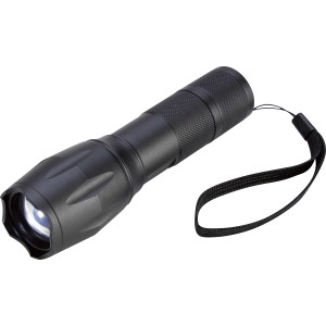 Schwarze Aluline fokus5 LED Stabtaschenlampe mit Handschlaufe.