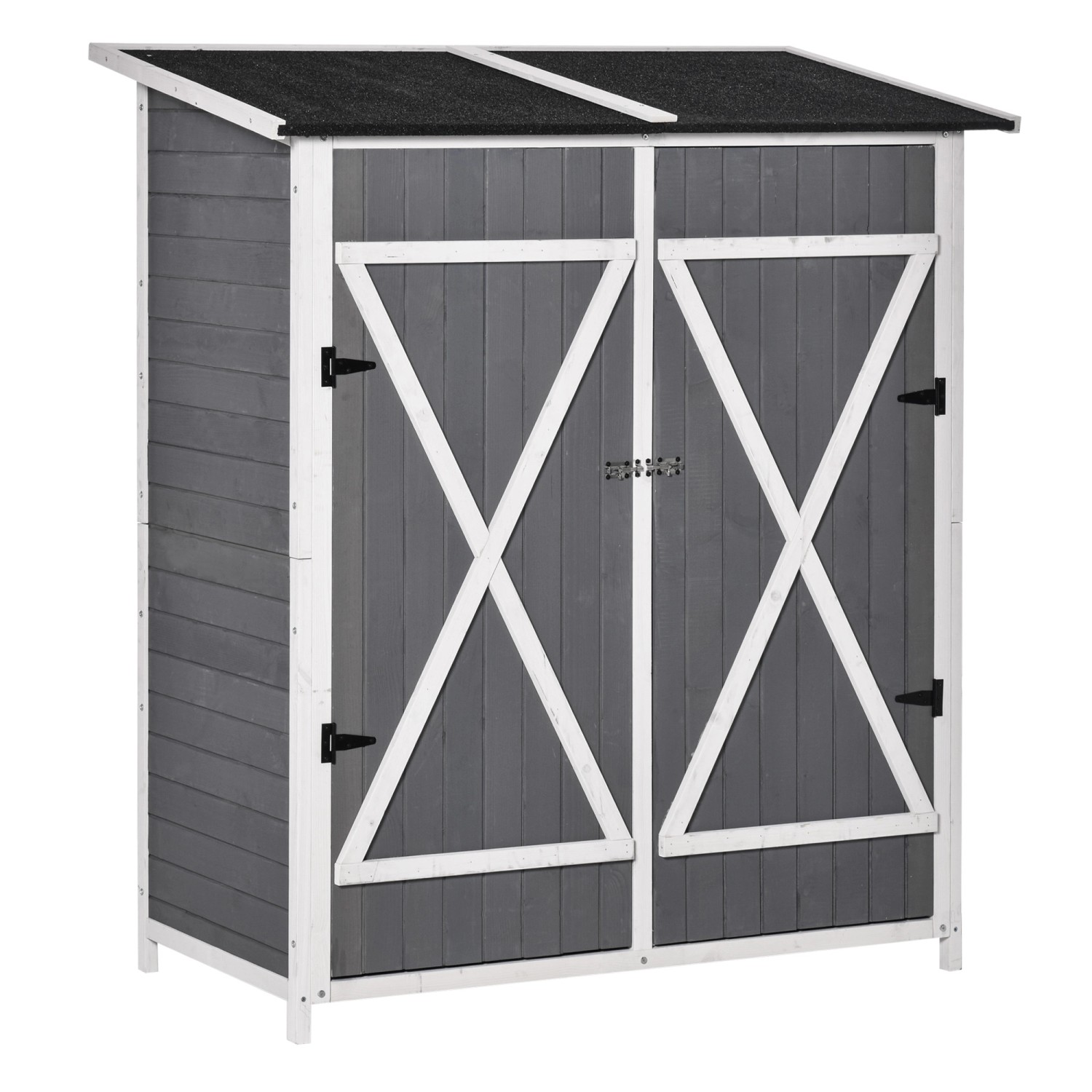 Outsunny Gartenschrank mit Asphaltdach Tannenholz Grau Weiß 139 x 75 x 160 cm