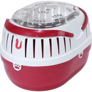 Rote Ebi Transportbox Touring Basic für Kleintiere, 35x25x25 cm, mit transparentem Deckel.