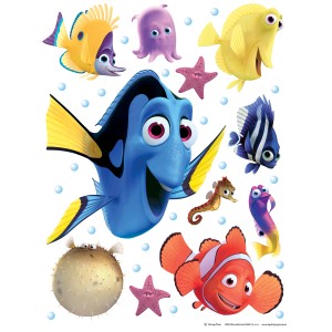 Disney Wandtattoo Findet Dorie mit bunten Fischen und Meeresmotiven, 65x85 cm.
