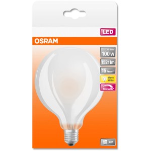 Osram LED-Leuchtmittel E27 Globeform, 13,8W, warmweiß, 1521lm, 14x9,5cm. Dimmbare LED Lampe in Globusform.
