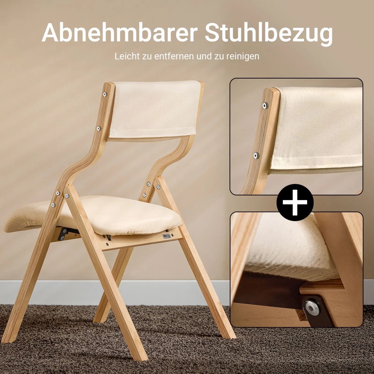 SoBuy 2er Set Esszimmerstuhl Klappstuhl Küchenstuhl Polsterstuhl mit Lehne Beige FST40-Wx2_6