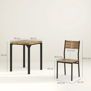 HOMCOM Essgruppe im Landhausstil: Tisch (60x60 cm) und Stuhl mit Metallgestell in Rustikal-Braun.