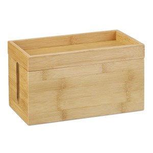 Relaxdays Kabelbox Bambus Natur mit Deckel 25,5 cm x 14 cm x 14 cm 0,7 kg
