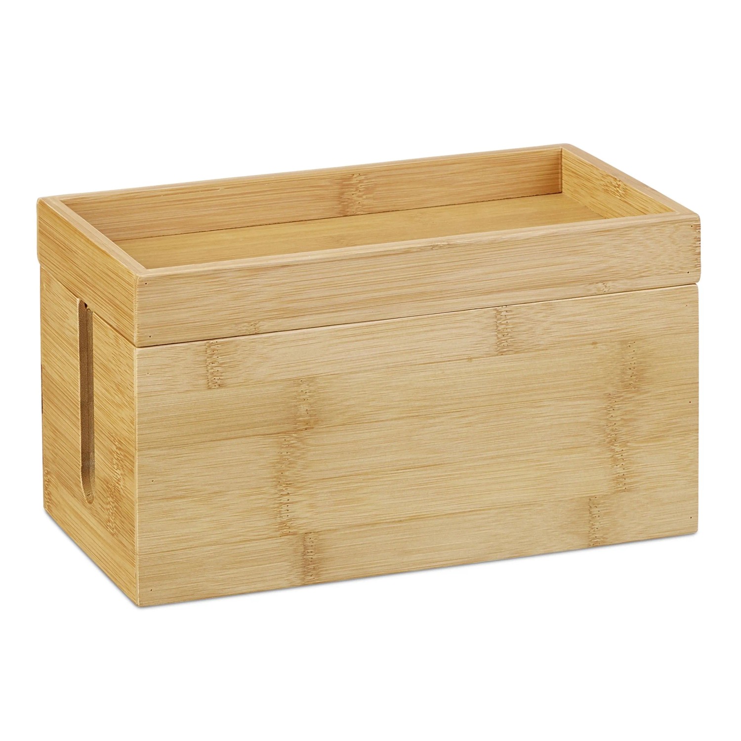 Relaxdays Kabelbox Bambus Natur mit Deckel 25,5 cm x 14 cm x 14 cm 0,7 kg