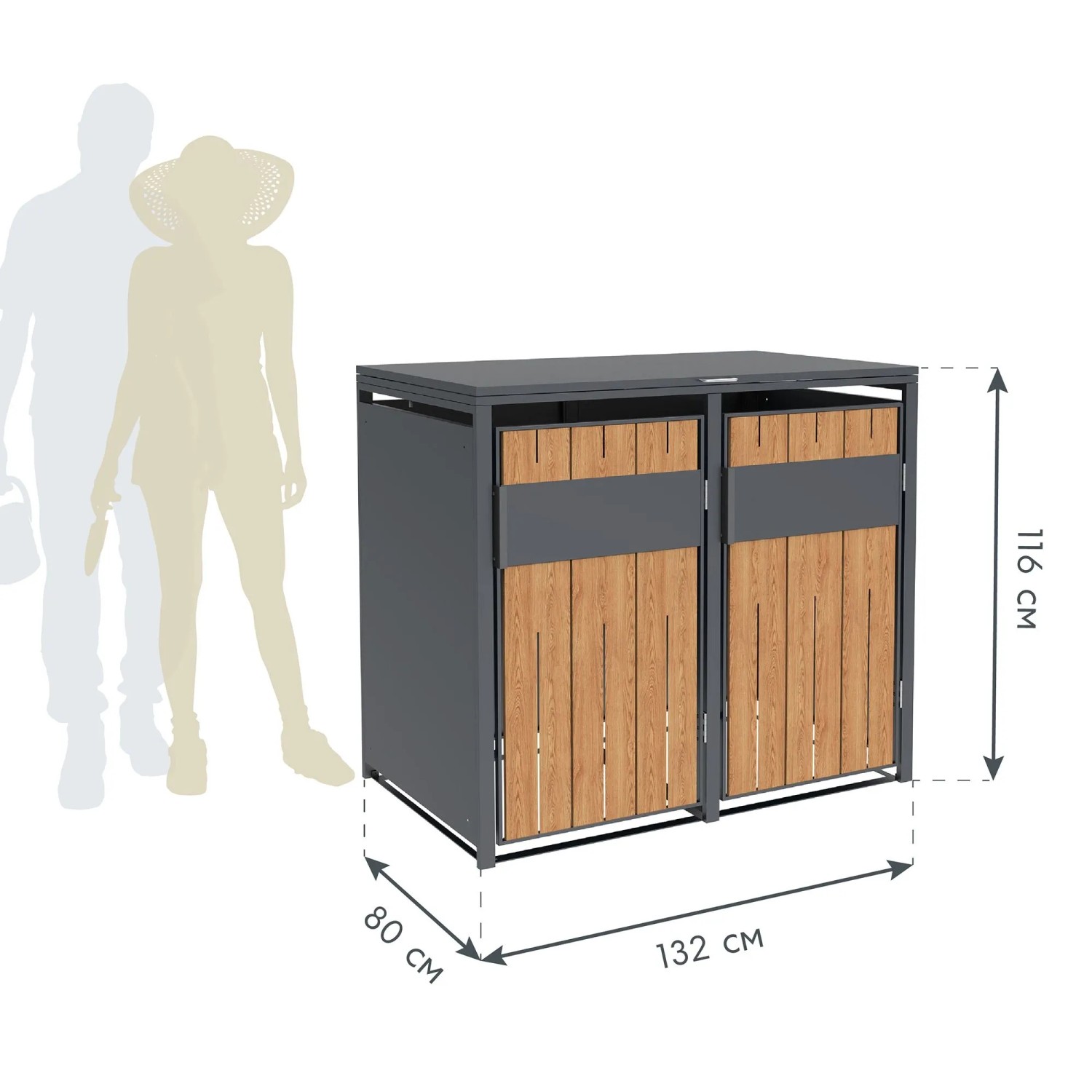 Westmann Mülltonnenbox Varius 2 Anthrazit, Holzoptik, für 2 Mülltonnen. Maße 132x80x116 cm. Moderne Mülltonnenverkleidung.