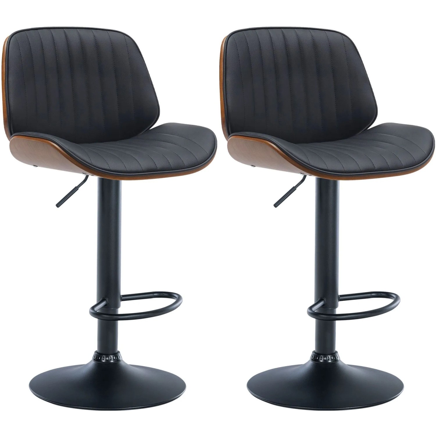 CLP 2er Set Barhocker Nova Kunstleder Walnuss/Schwarz