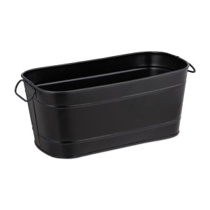 Relaxdays Blumenkasten Metall Schwarz mit 2 Griffen 16 cm x 38 cm x 19 cm
