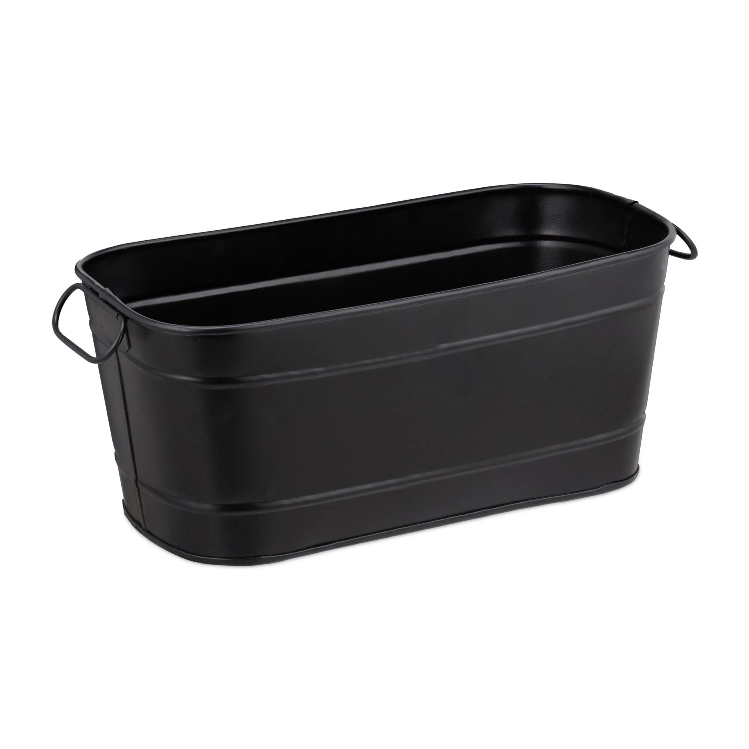 Relaxdays Blumenkasten Metall Schwarz mit 2 Griffen 16 cm x 38 cm x 19 cm